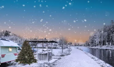 Söderköpings ställplats i snöfall