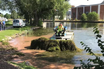 Skörd av vattenpest i Motala